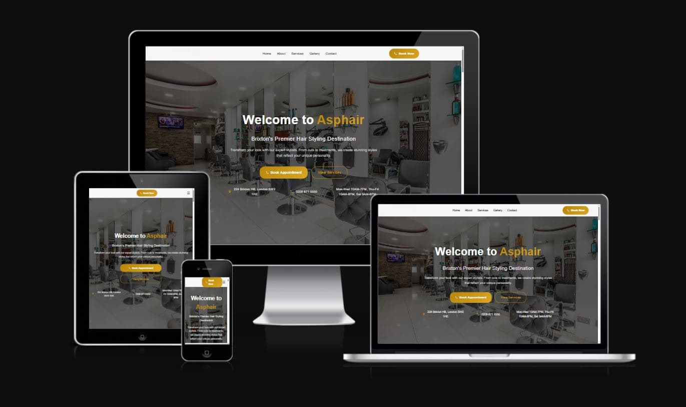 ASP Hair Salon website mobile preview